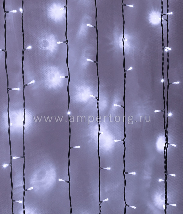 картинка Светодиодный занавес 2x1м, черный провод,цвет свечения холодный белый(арт.PCL202-11-2W) от интернет магазина Ampertorg