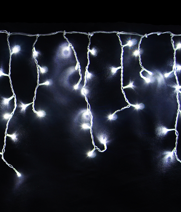 картинка Бахрома уличная светодиодная 25м.IP54.Холодный белый свет с флэш эффектом, белый провод. от интернет магазина Ampertorg