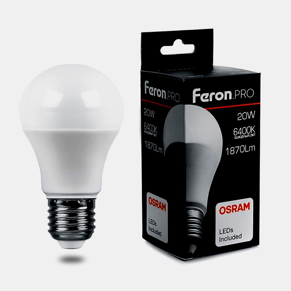 картинка Лампа светодиодная FERON LB-1020 (20W) 230V E27 6400K A65 OSRAM LED 38043 от интернет магазина Ampertorg