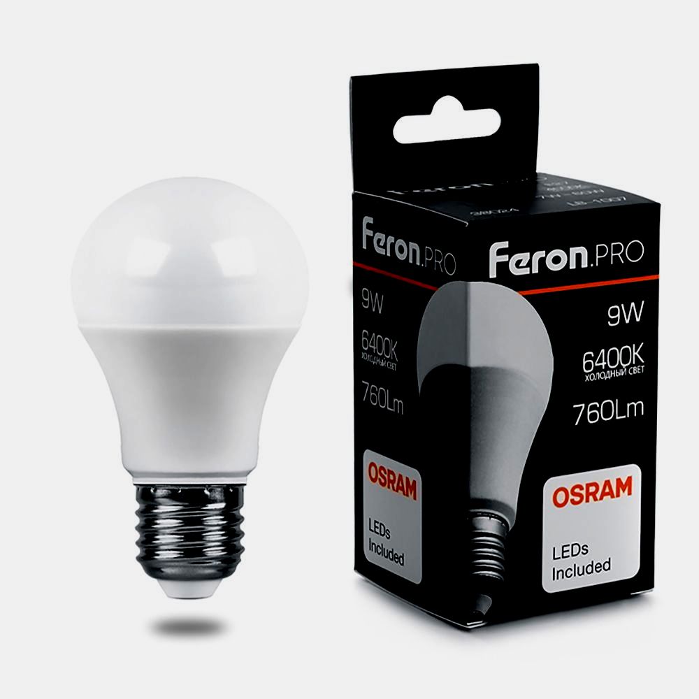 картинка Лампа светодиодная FERON LB-1009 (9W) 230V E27 6400K A60 OSRAM LED 38028 от интернет магазина Ampertorg