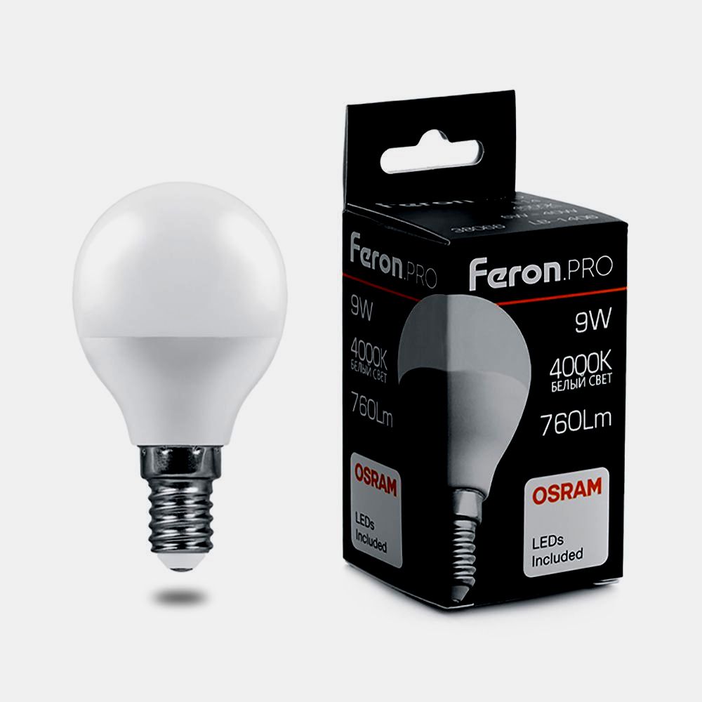 картинка Лампа светодиодная FERON LB-1409 (9W) 230V E14 4000K G45 OSRAM LED 38078 от интернет магазина Ampertorg