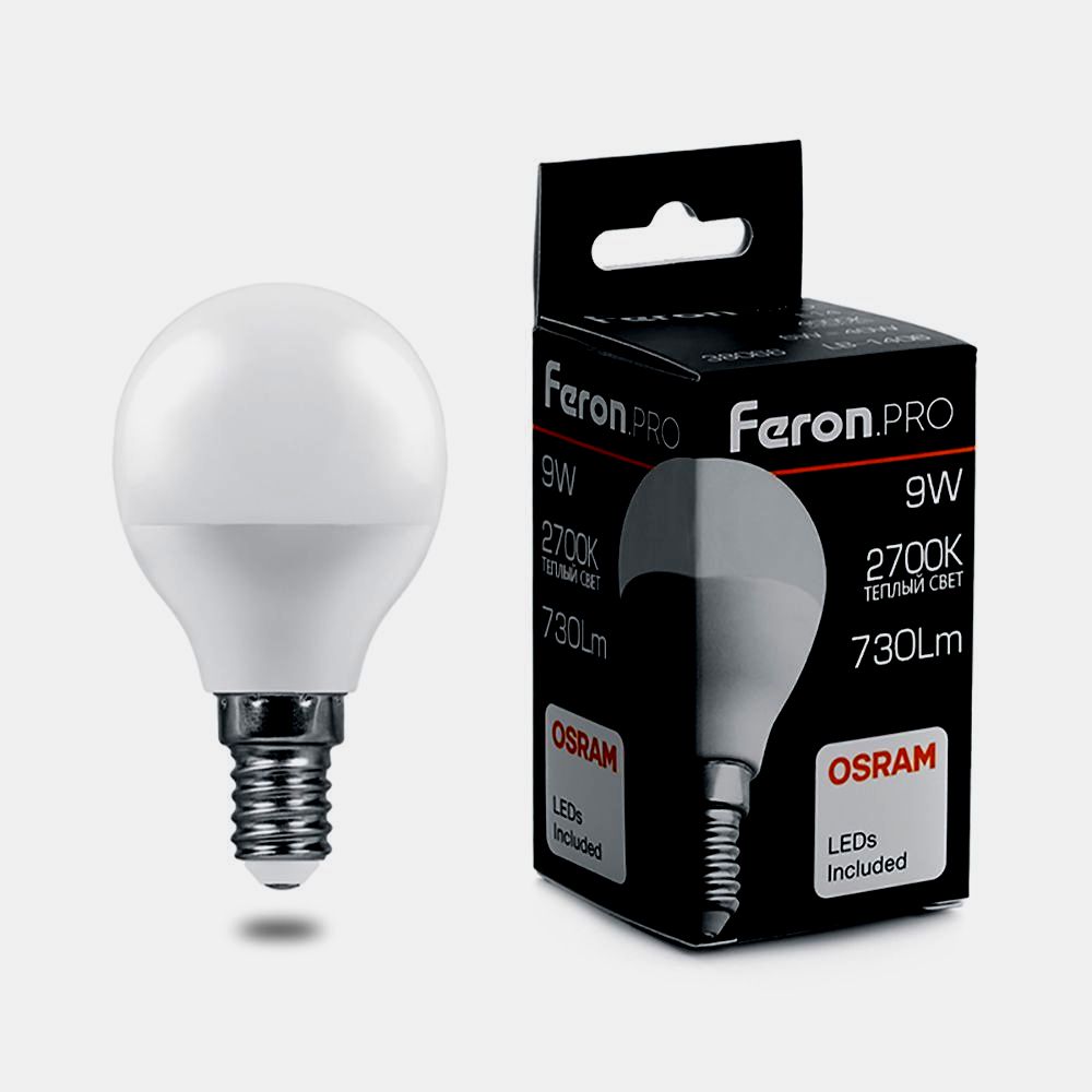 картинка Лампа светодиодная FERON LB-1409 (9W) 230V E14 2700K G45 OSRAM LED 38077 от интернет магазина Ampertorg