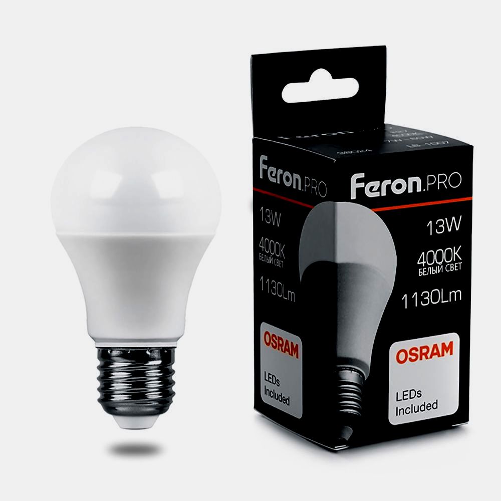 картинка Лампа светодиодная FERON LB-1013 (13W) 230V E27 4000K A60 OSRAM LED 38033 от интернет магазина Ampertorg