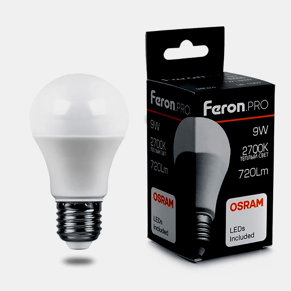 картинка Лампа светодиодная FERON LB-1009 (9W) 230V E27 2700K A60 OSRAM LED 38026 от интернет магазина Ampertorg