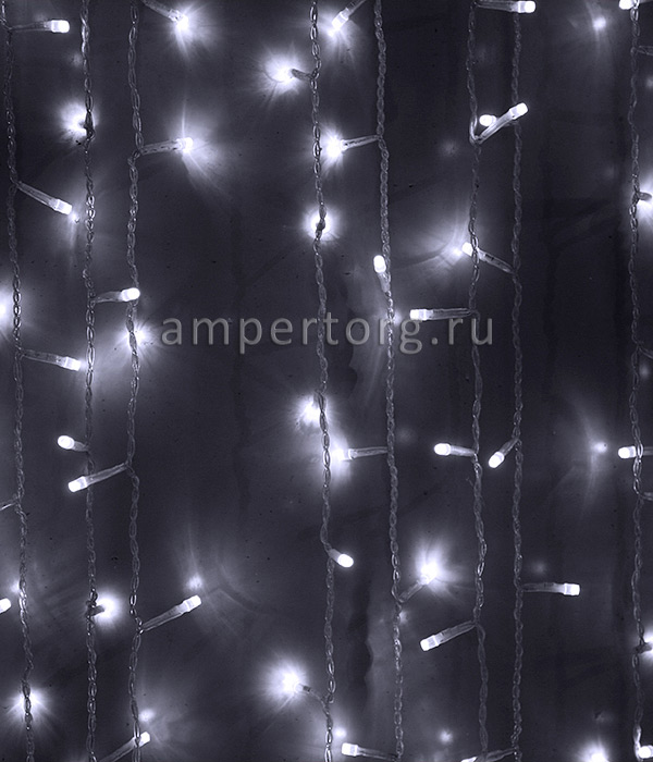 картинка Светодиодный занавес 2x3м, прозрачный провод,цвет холодный белый мерцание(арт.PCL602BL-10-2W) от интернет магазина Ampertorg