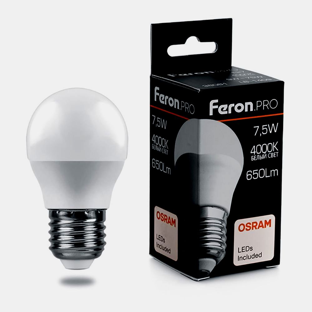 картинка Лампа светодиодная FERON PROLB-1407 (7.5W) 230V E27 4000K G45 OSRAM LED 38075 от интернет магазина Ampertorg