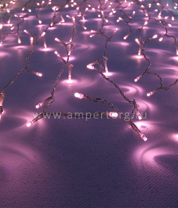 картинка Светодиодный занавес 1х2м, прозрачный провод,цвет светло розовый(арт.ECL200-10-2BP) от интернет магазина Ampertorg
