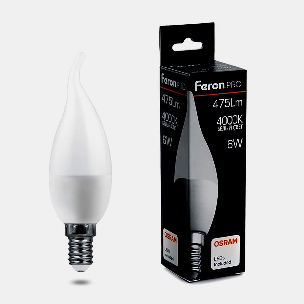 картинка Лампа светодиодная FERON LB-1306 (6W) 230V E14 4000K C37T свеча на ветру OSRAM LED 38048 от интернет магазина Ampertorg