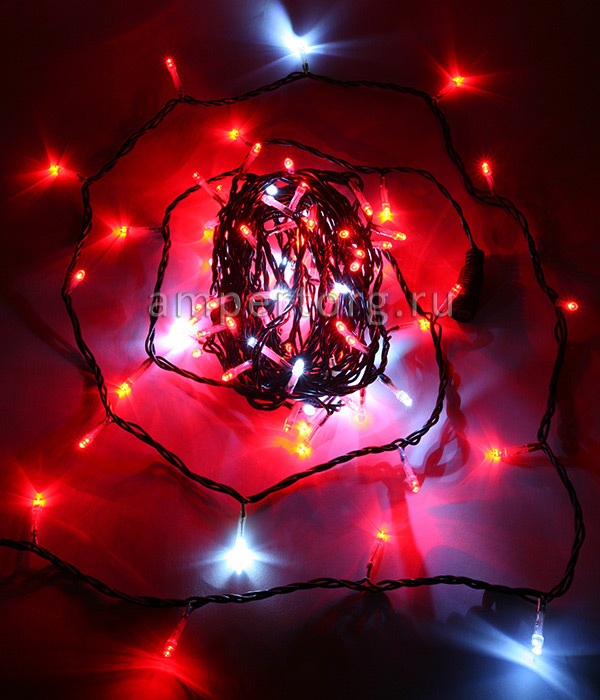 картинка  Нить черный провод 10м. с белым бликующим диодом,цвет свечения красный(арт.PST100BLW-11-2R) от интернет магазина Ampertorg