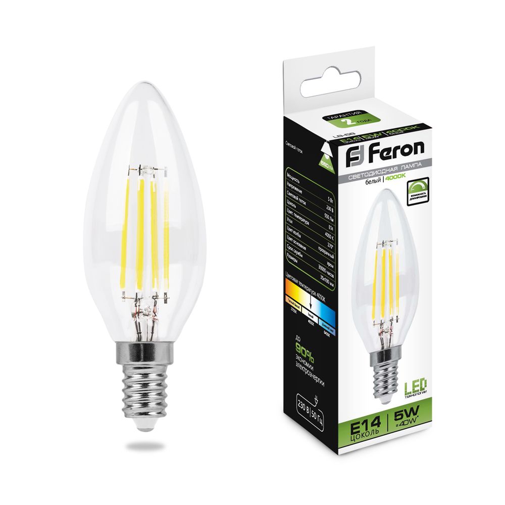 картинка Светодиодная лампа диммируемая Feron LB-68 Свеча E14 5W 4000K(25652) от интернет магазина Ampertorg