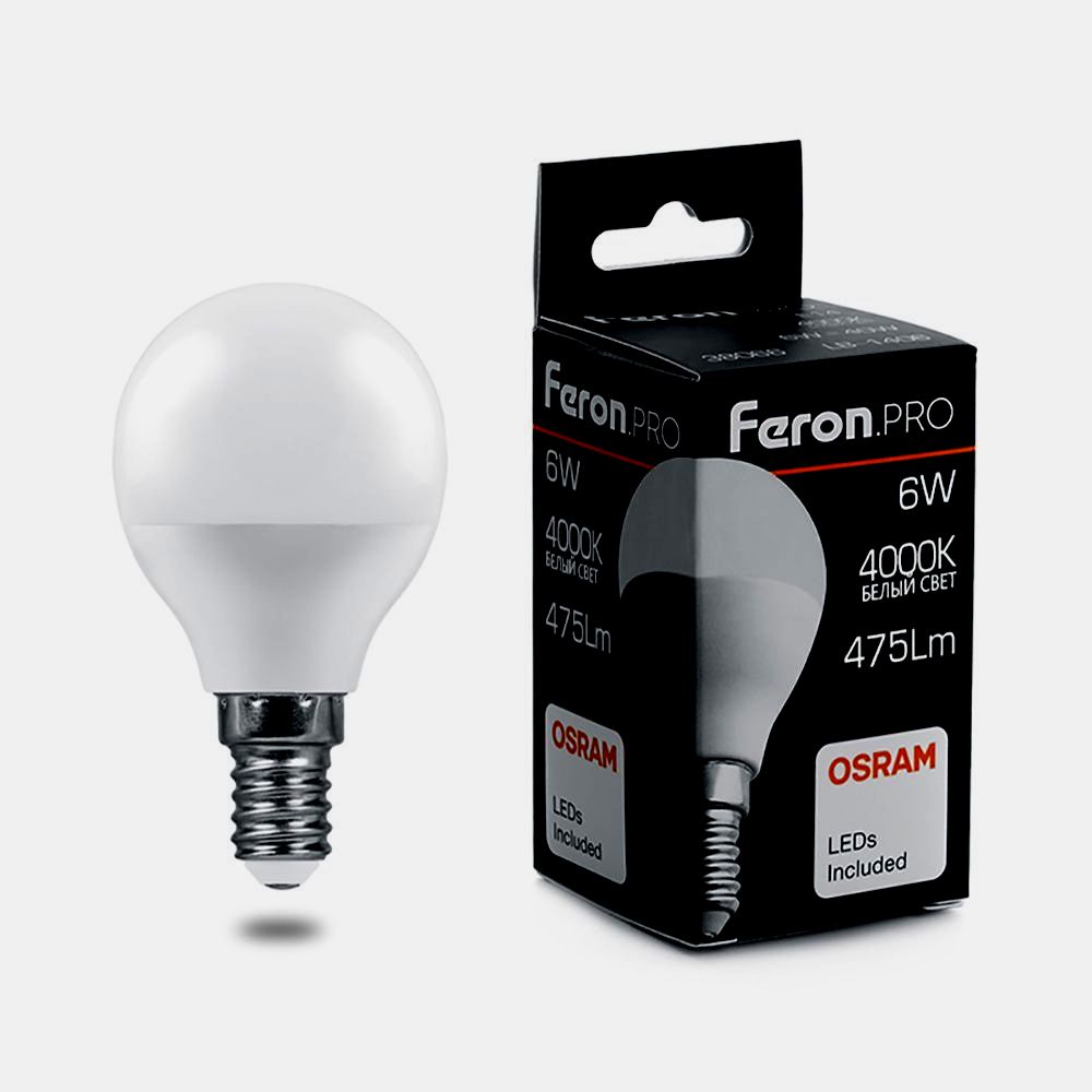 картинка Лампа светодиодная FERON LB-1406 (6W) 230V E14 4000K G45 OSRAM LED 38066 от интернет магазина Ampertorg
