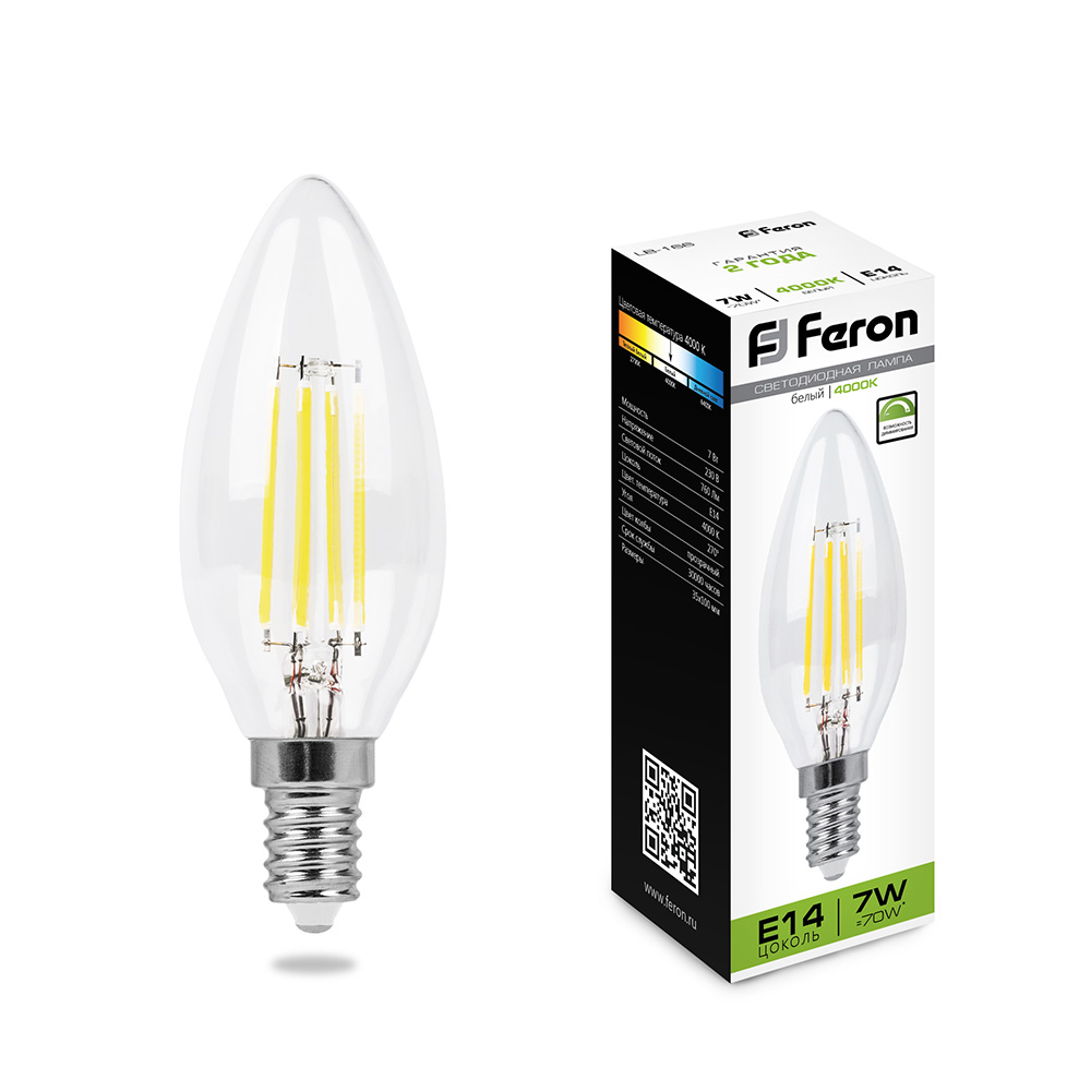картинка Светодиодная лампа диммируемая Feron LB-166 Свеча E14 7W 4000K(арт.25871) от интернет магазина Ampertorg
