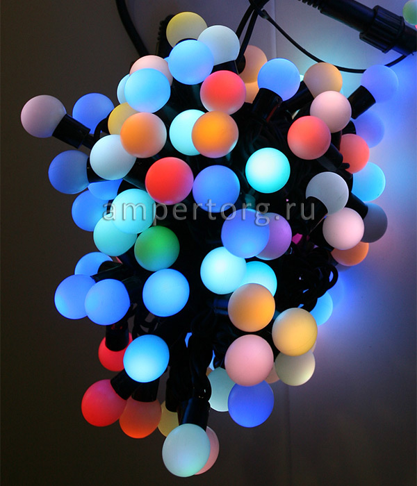 картинка Светодиодная гирлянда шарики Big ball. Цвет свечения RGB. Длина 10 м. Диаметр шарика:23 мм. (арт. BB100-2-2RGB) от интернет магазина Ampertorg