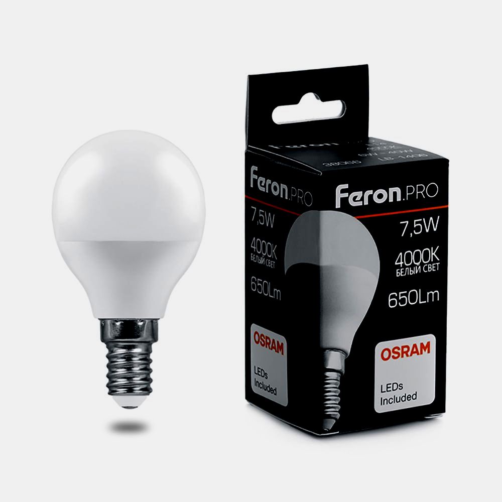 картинка Лампа светодиодная FERON LB-1407 (7.5W) 230V E14 4000K G45 OSRAM LED 38072 от интернет магазина Ampertorg