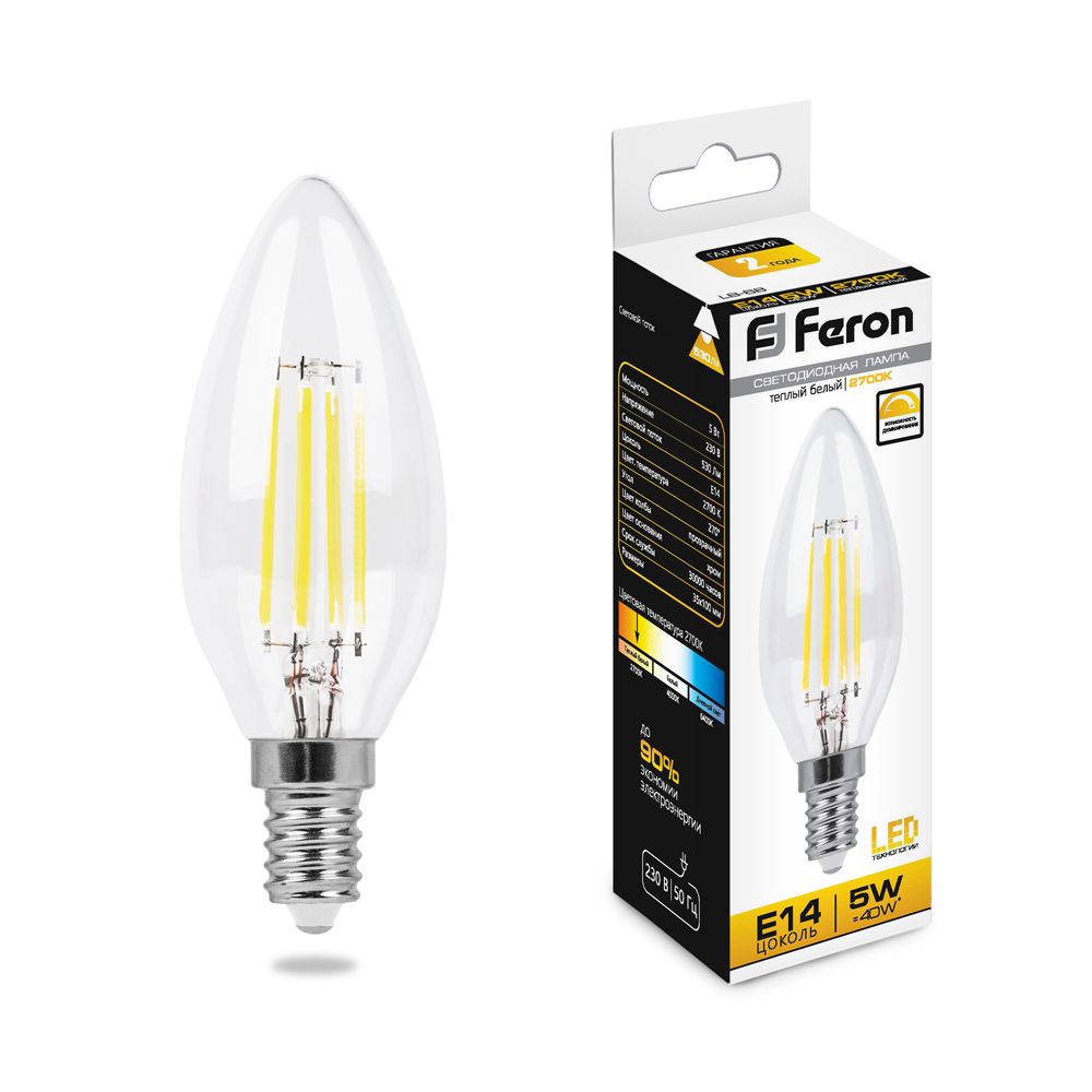 картинка Светодиодная лампа диммируемая Feron LB-68 Свеча E14 5W 2700K(арт.25651) от интернет магазина Ampertorg