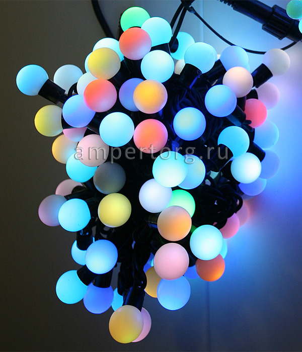картинка Светодиодная гирлянда шарики Big ball. Цвет свечения RGB. Длина 10 м. Диаметр шарика:23 мм. (арт.BB75-2-2RGB) от интернет магазина Ampertorg