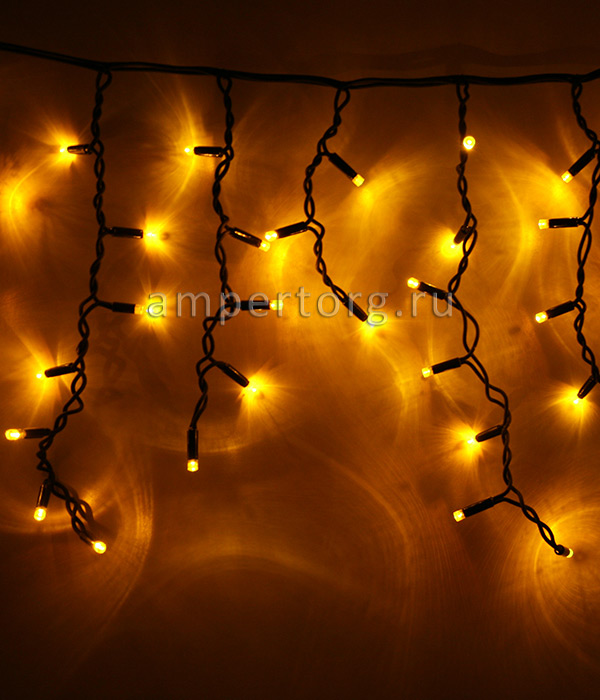 картинка Гирлянда бахрома уличная желтый свет без мерцания 3м.Черный провод каучук от интернет магазина Ampertorg