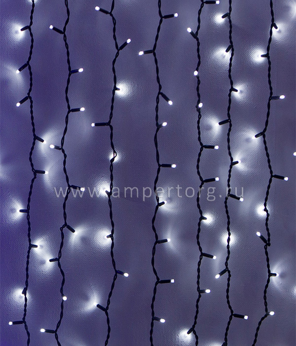 картинка Светодиодный занавес 1x9м, черный провод,цвет холодный белый(арт.LL901-1-2W) от интернет магазина Ampertorg